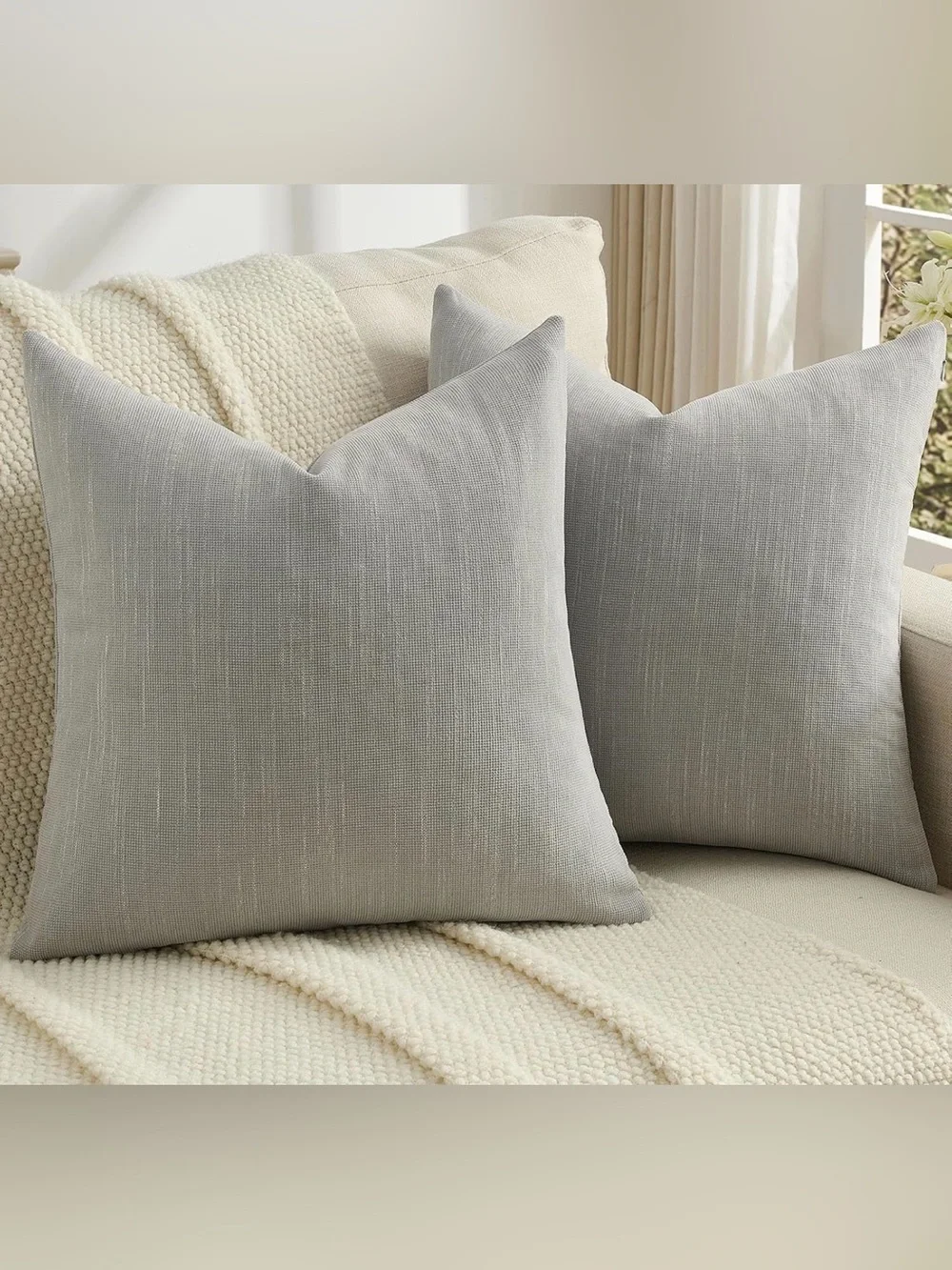 Pack of 2 Chenille Throw Pillow Covers 26x26 Inch, Dark Grey 024